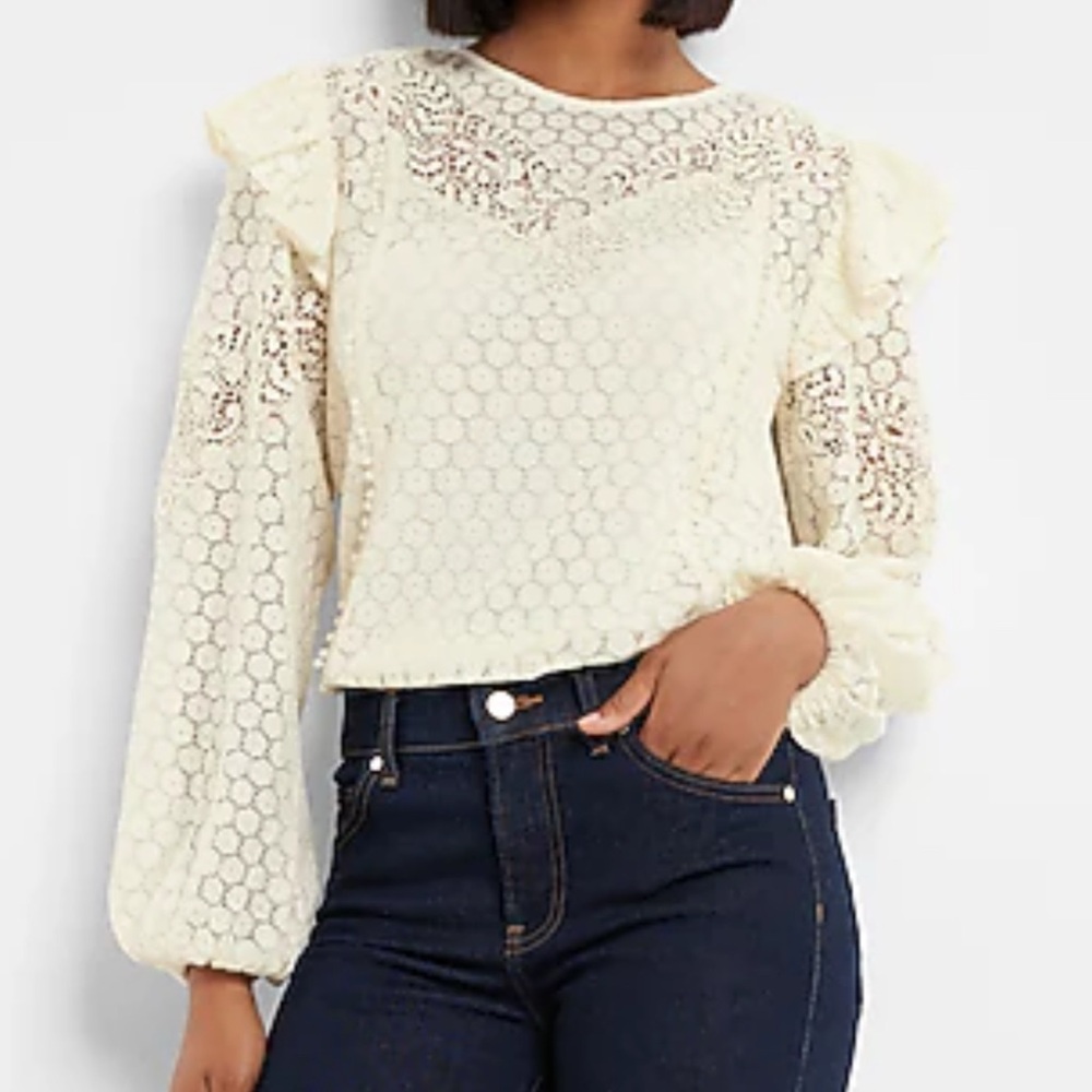 Express Cream Lace Ruffle Blouse